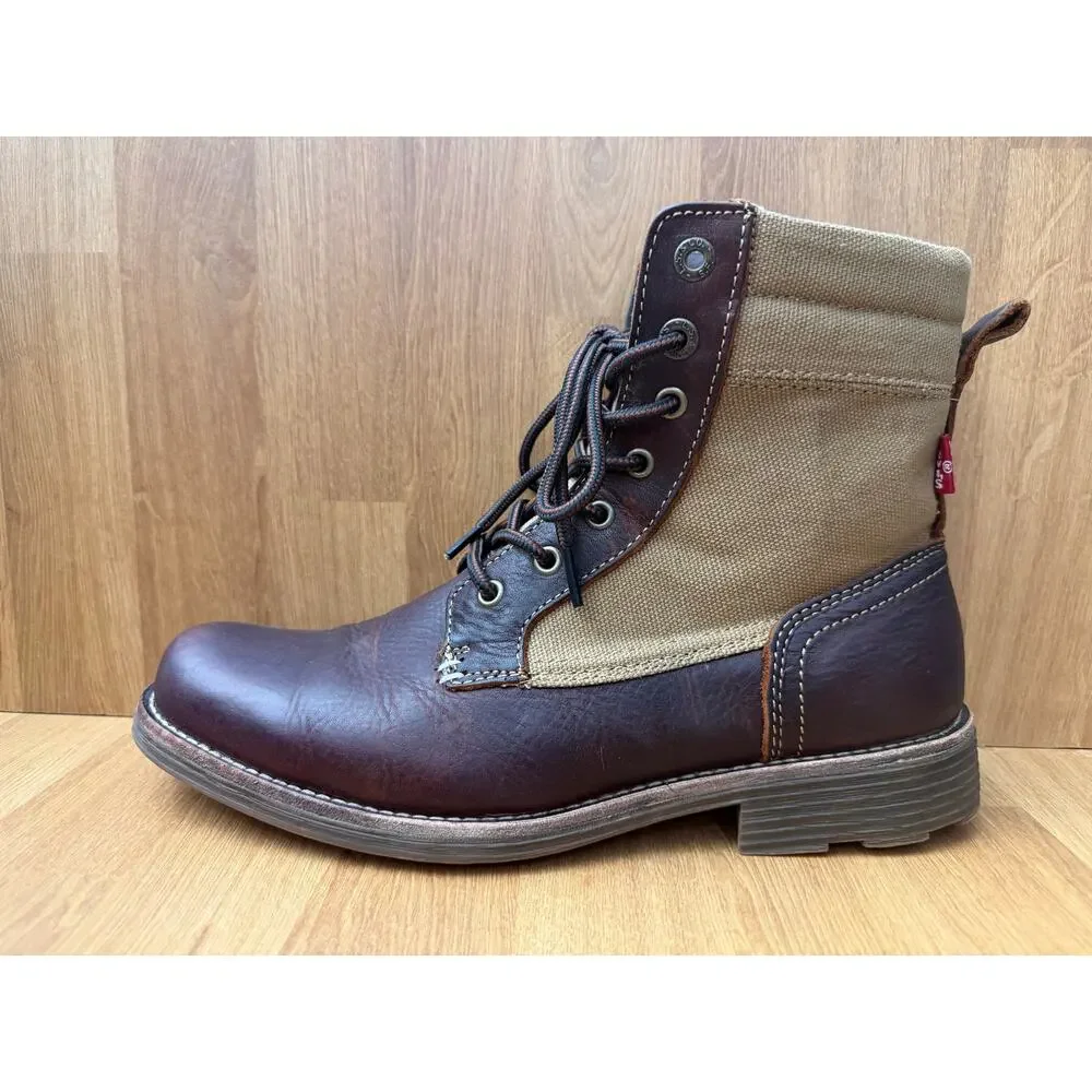 Levi’s Brown Leather Canvas Lace Up Boots Mens 9.5 Rugged Casual